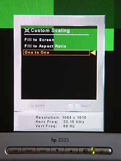 Custom Scale menu in VGA mode