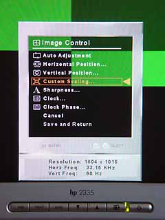 Image Control Menu in VGA mode
