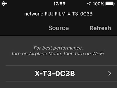 Connected to Fujifilm Wi-Fi