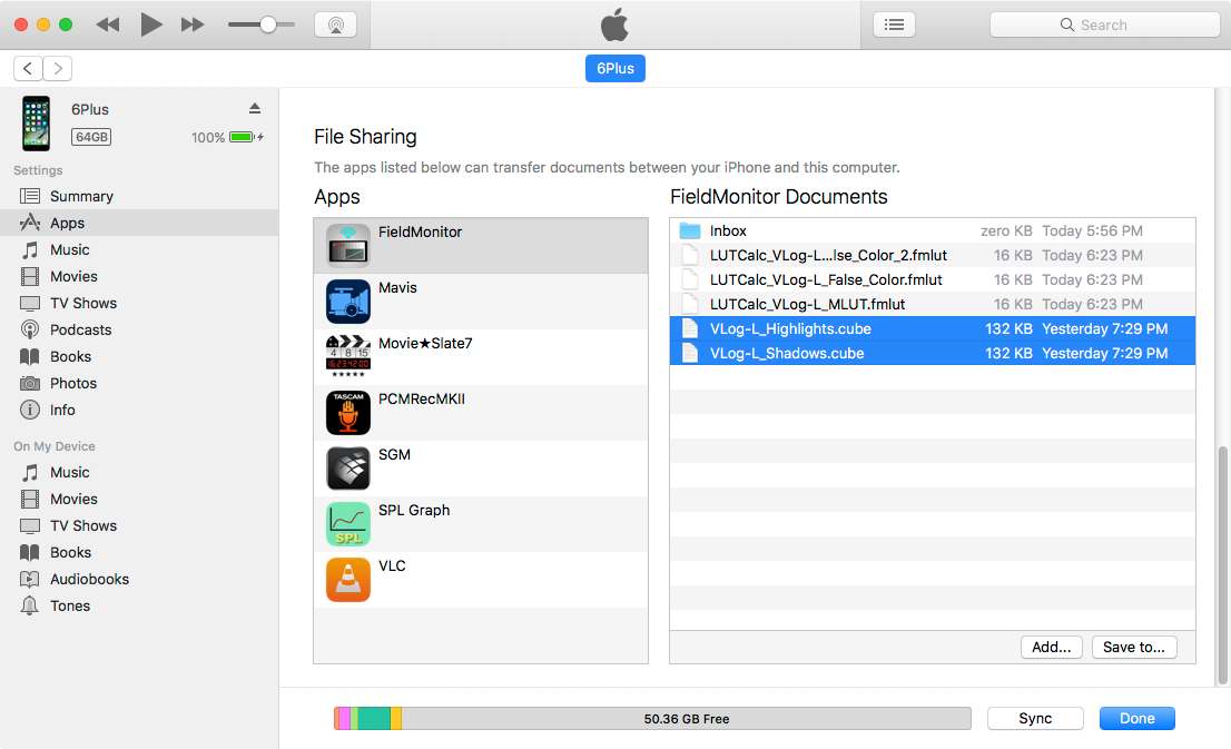 .cube files added in iTunes