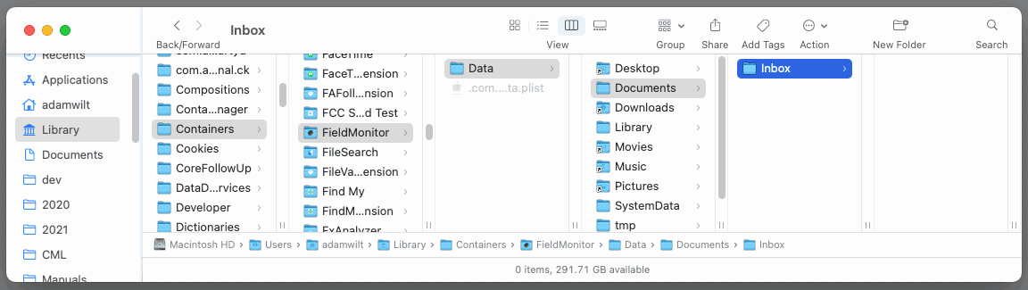FieldMonitor's Documents folder'
