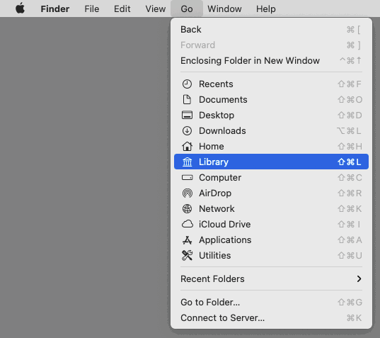 using the Finder’s Go menu to open Library
